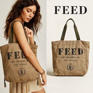 FEED Burlap Reversible Save the Children of the World Tan Tote Travel Beach Bag